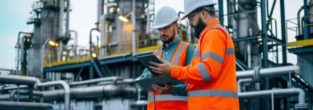 Two workers on chemical plant