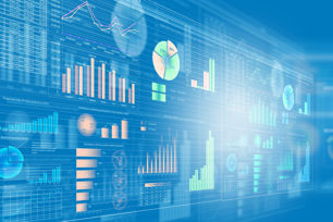 multiple screens with charts on