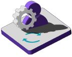 3d slate showing a refresh icon with a purple 3d person merged with a grey cog