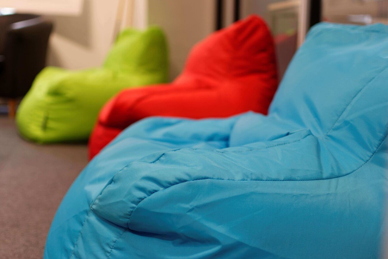 Colourful bean bags in office